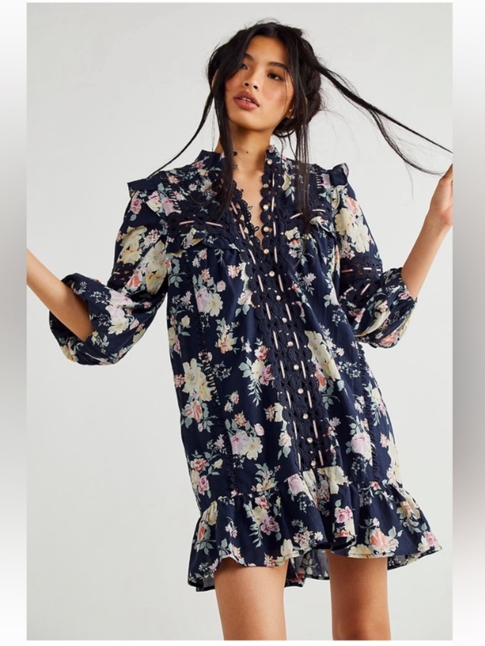 Rahi Womens Embroidered Floral Print Button Down Mini Dress